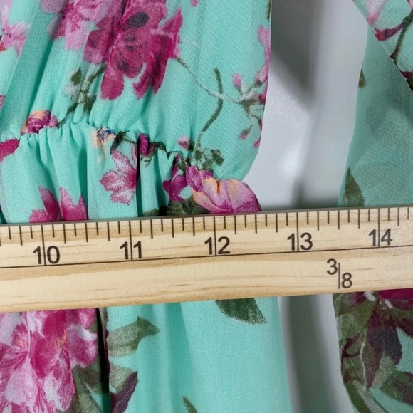 Pink Blush Maternity Dress SzS Mint Green Floral Print Sheer Lined Spring Summer - Picture 10 of 12